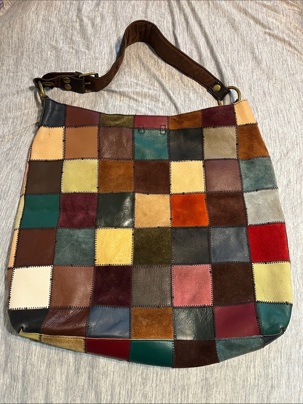 (RARE) Y2K Lucky Brand Ugly Betty Suede/leather Hobo Bag Multicolor Patchwork XL